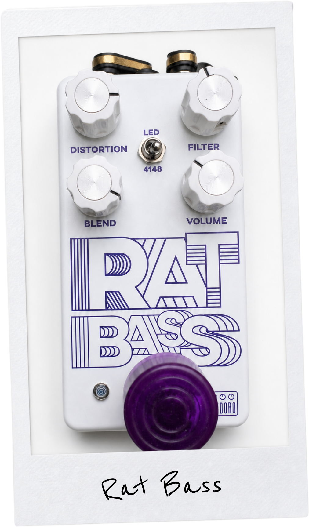 Polaroid photo of the Comodoro Audio Rate Bass Pedal from Lottie’s pedalboard.